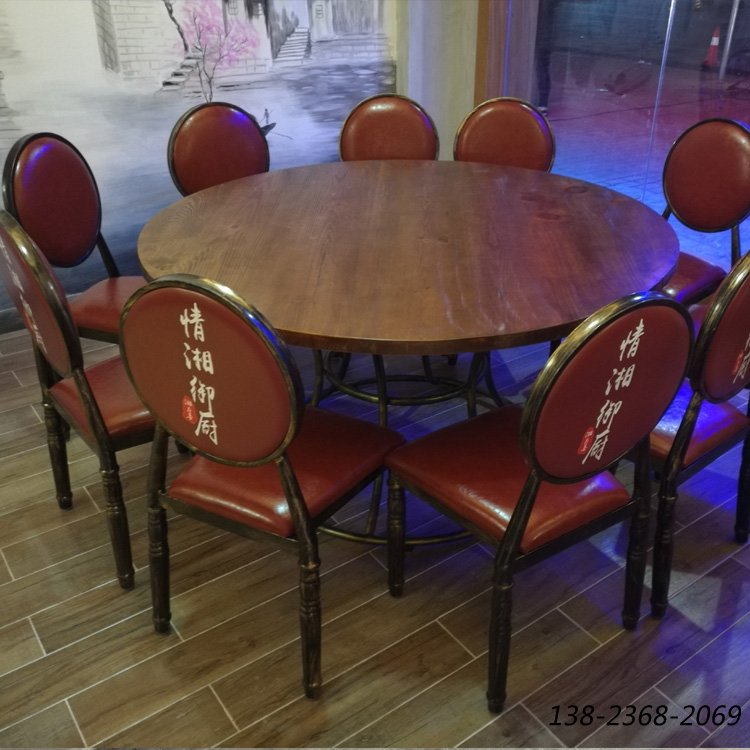 湘菜館餐桌椅，包房做舊桌子椅子，定做圓桌